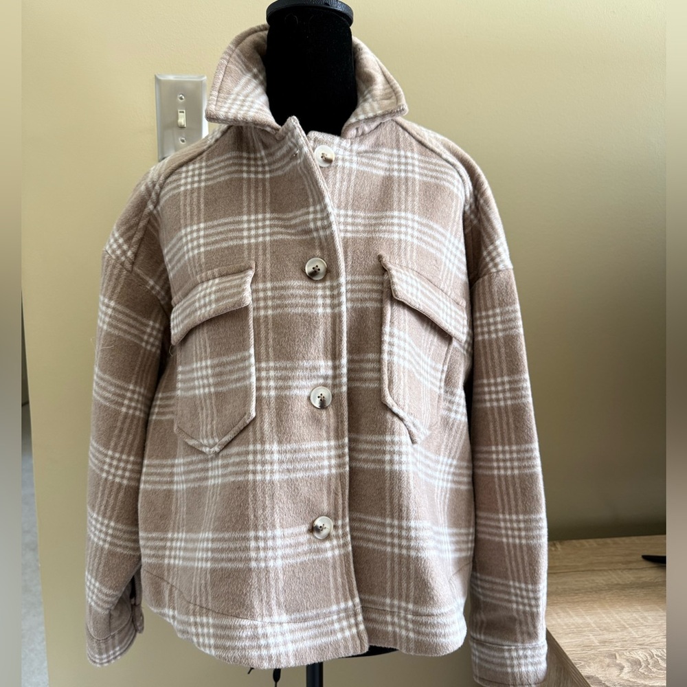 Little Lies Cropped Beige Plaid Women's Cropped Jacket